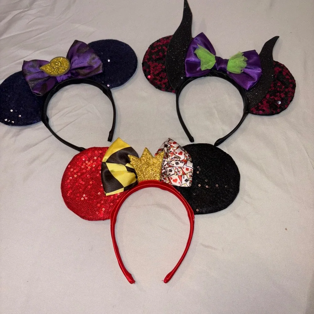 Disney Inspired Villain Minnie Mouse Ears Headband‎ Lot of 3 Kids Costume